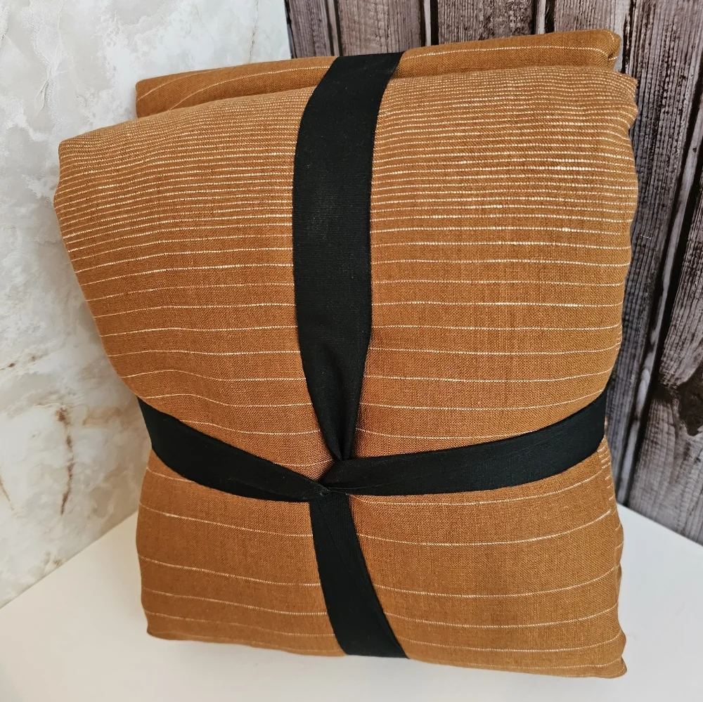 European Flax Linen Graduated Stripe Queen Duvet Cover & Standard Shams Amber